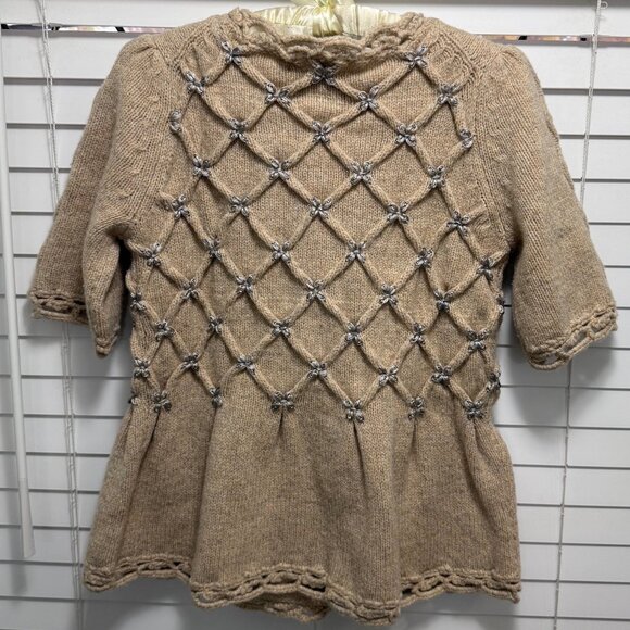 anthropologie leifsdottir Lisel Cardigan 90% wool chunky beige cardigan; Size S - Picture 2 of 9